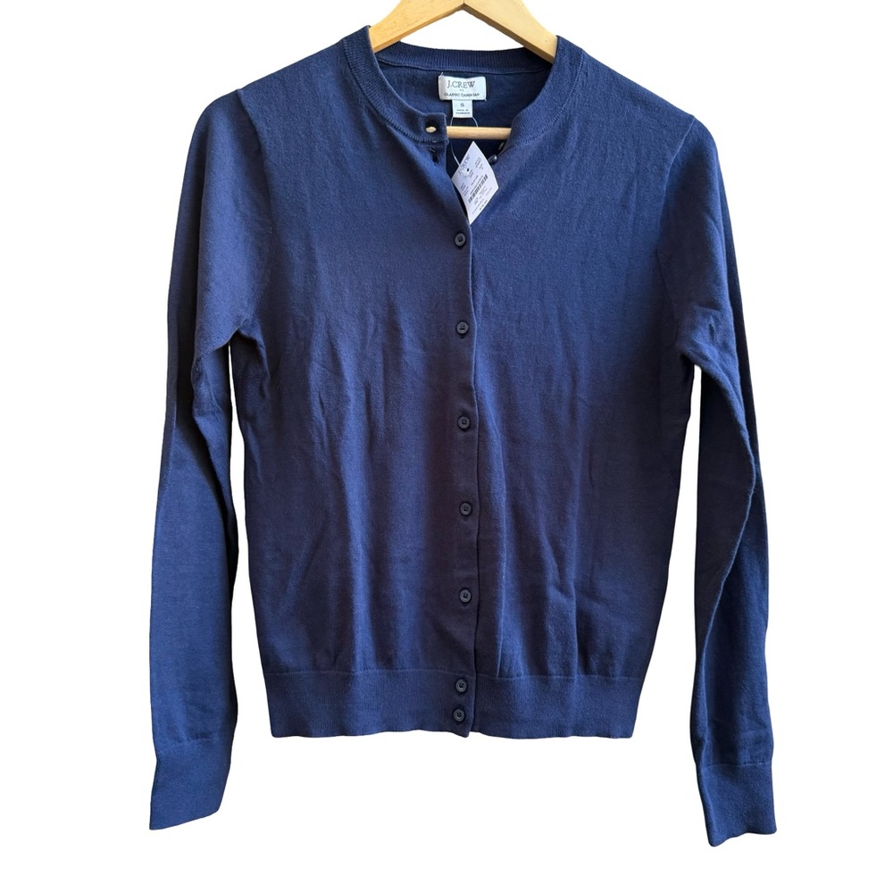 NWT J. Crew Navy Classic Cotton Button-Up Sweater Cardigan Minimalist Academia - Picture 3 of 16